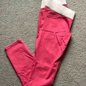 Super skinny pink maternity jeans.